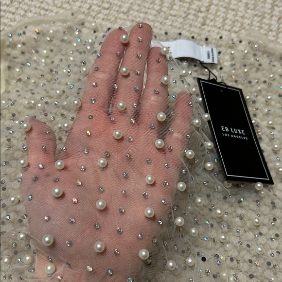 EB Luxe Pearl & AB Stone Mesh Long Sleeve Top New Small - Picture 2 of 2